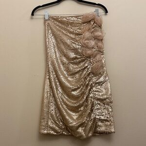 As It May Hendrix Strapless Mini Dress Sequins Flower Accents Sz S Champagne